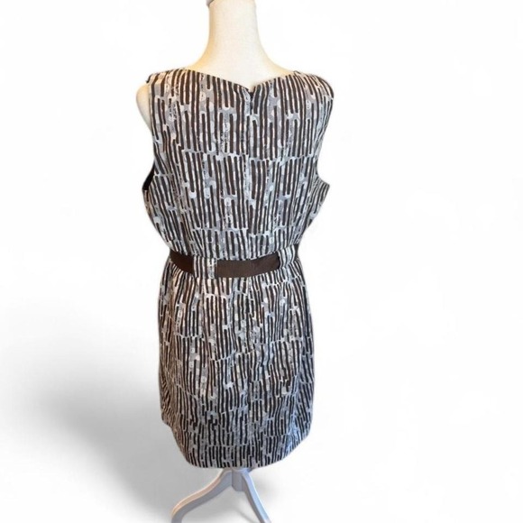 Vintage Robbie Bee Brown & White Striped Belted Shift Dress Sz 14 - Picture 2 of 3